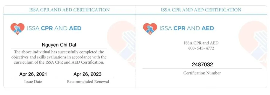 Chứng chỉ ISSA CPR and AED
