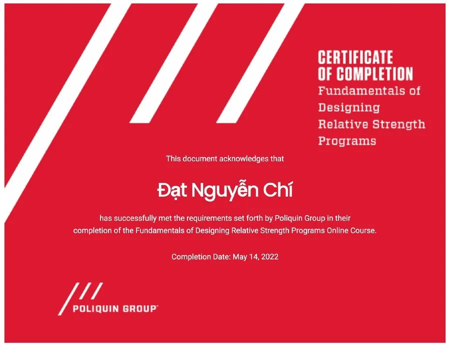 Chứng chỉ Poliquin Fundamentals of Designing Relative Strength Programs